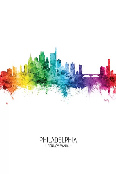 Pennsylvania: Philadelphia Skyline Rainbow Tall by Michael Tompsett