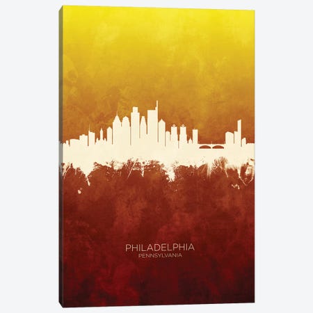 Philadelphia Skyline Red Gold Canvas Print #MTO2549} by Michael Tompsett Art Print