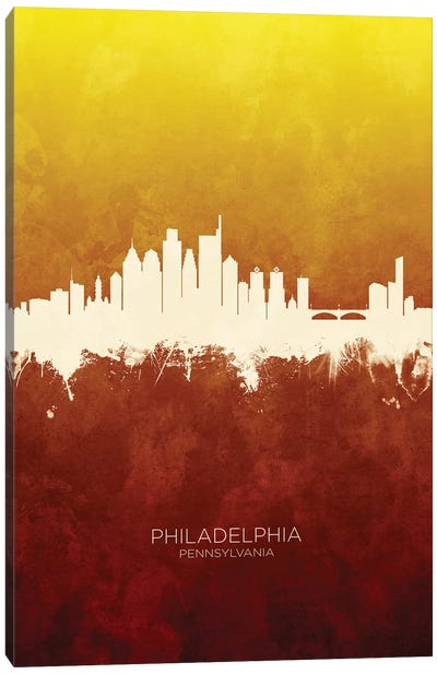 Philadelphia Skyline Red Gold Canvas Art Print - Philadelphia Skylines