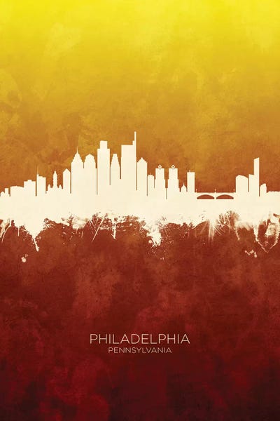 Pennsylvania: Philadelphia Skyline Red Gold by Michael Tompsett