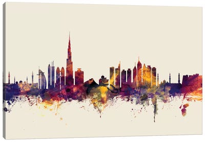 Dubai, UAE On Beige Canvas Art Print