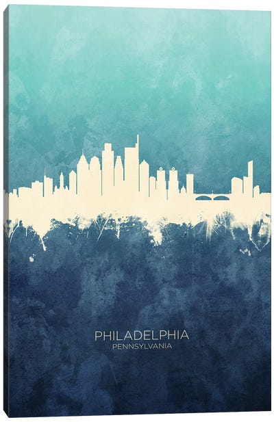 Philadelphia Skyline Navy Cyan Canvas Art Print - Pennsylvania Art