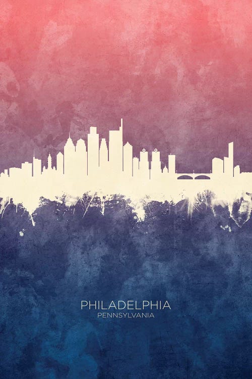 Philadelphia Skyline Blue Rose by Michael Tompsett wall art