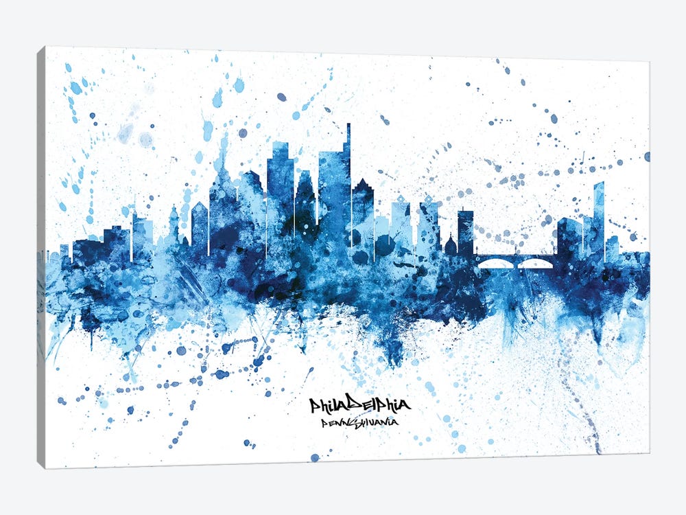 Philadelphia Skyline Splash Blue by Michael Tompsett 1-piece Canvas Print