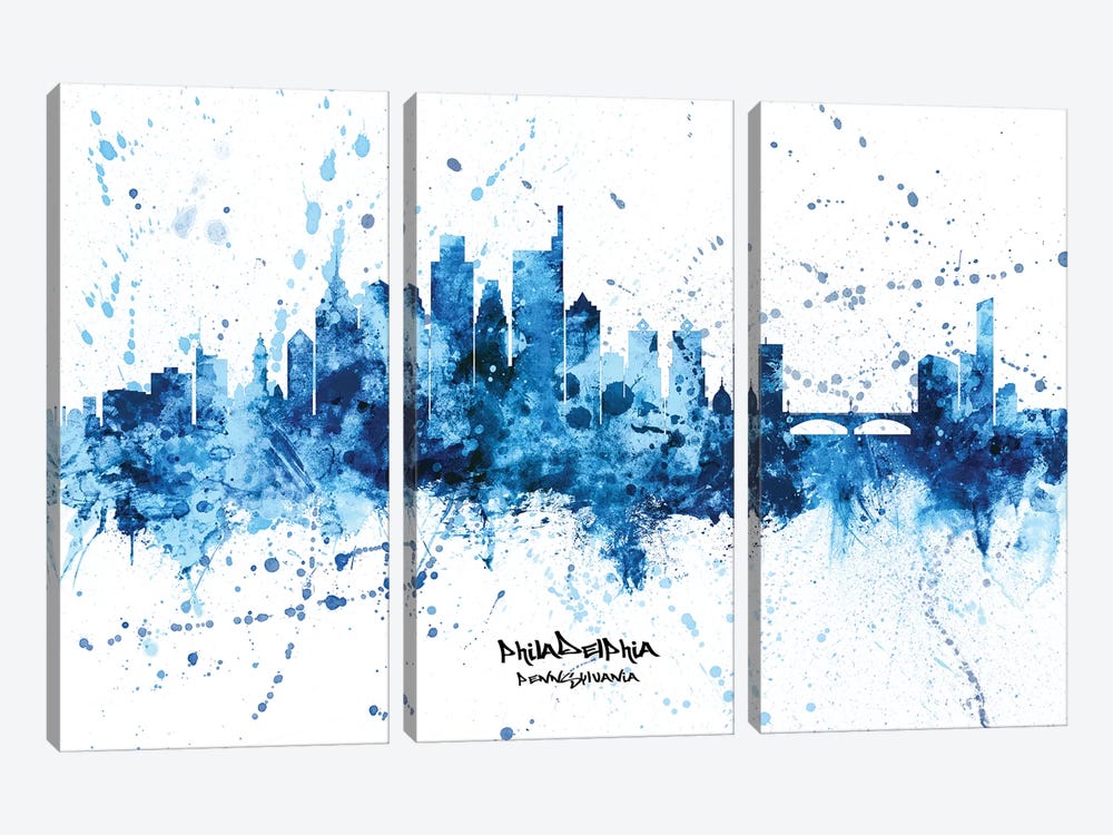 Philadelphia Skyline Splash Blue by Michael Tompsett 3-piece Art Print