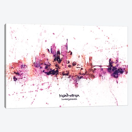 Philadelphia Skyline Splash Pink Canvas Print #MTO2554} by Michael Tompsett Canvas Print