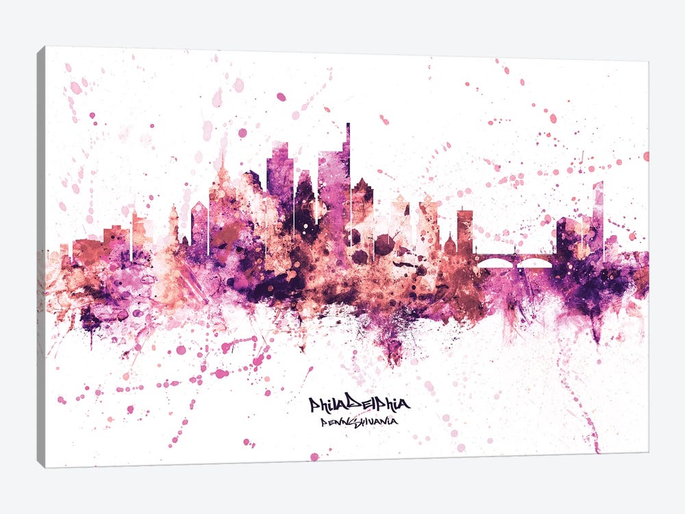 Philadelphia Skyline Splash Pink by Michael Tompsett 1-piece Canvas Art