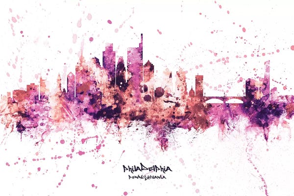 Pennsylvania: Philadelphia Skyline Splash Pink by Michael Tompsett