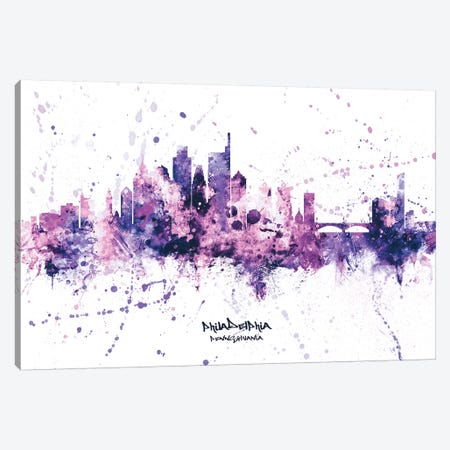 Philadelphia Skyline Splash Purple Canvas Print #MTO2555} by Michael Tompsett Canvas Art Print