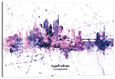 Philadelphia Skyline Splash Purple Canvas Art Print - Philadelphia Art