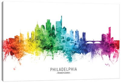Philadelphia Skyline Rainbow Canvas Art Print - Pennsylvania Art