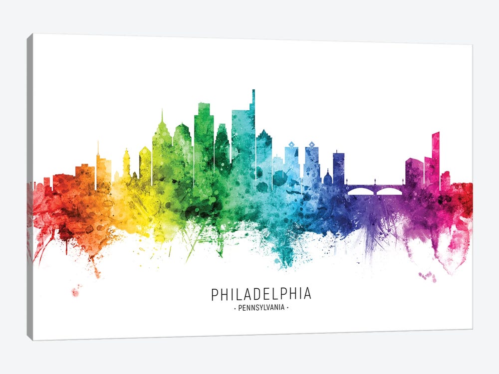 Philadelphia Skyline Rainbow by Michael Tompsett 1-piece Canvas Art