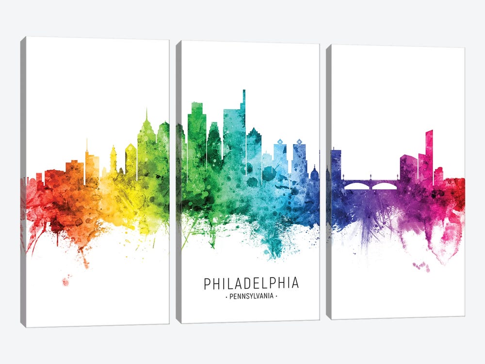 Philadelphia Skyline Rainbow by Michael Tompsett 3-piece Canvas Artwork