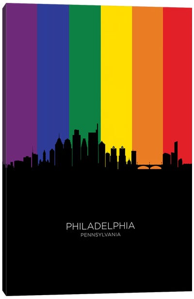 Philadelphia Skyline Rainbow Flag Canvas Art Print - Philadelphia Skylines