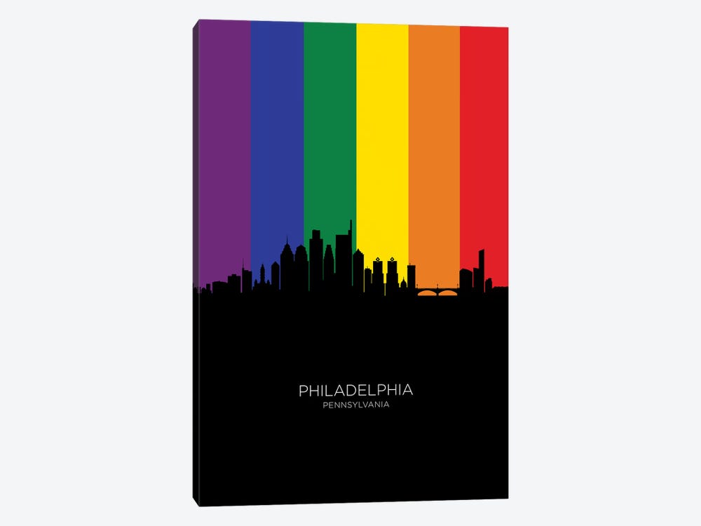 Philadelphia Skyline Rainbow Flag by Michael Tompsett 1-piece Canvas Print