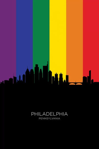 Pennsylvania: Philadelphia Skyline Rainbow Flag by Michael Tompsett