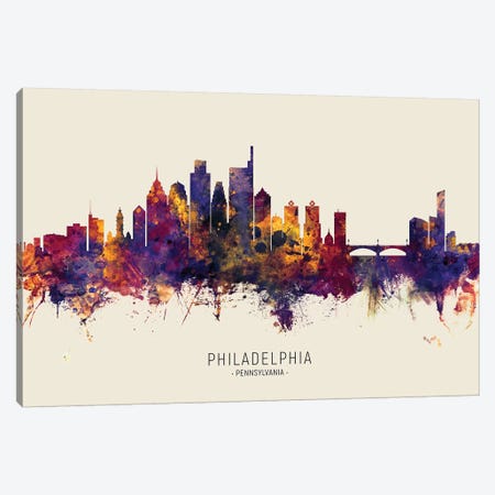 Philadelphia Skyline Red Beige Canvas Print #MTO2558} by Michael Tompsett Canvas Artwork