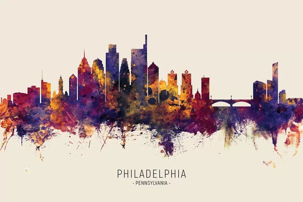 Pennsylvania: Philadelphia Skyline Red Beige by Michael Tompsett