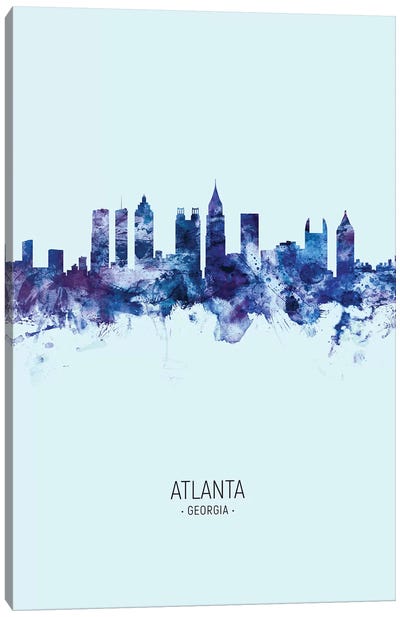 Atlanta Georgia Skyline Portrait Dark Blue Canvas Art Print - Atlanta Art