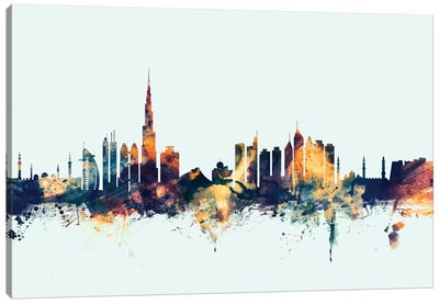 Dubai, UAE On Blue Canvas Art Print - United Arab Emirates Art
