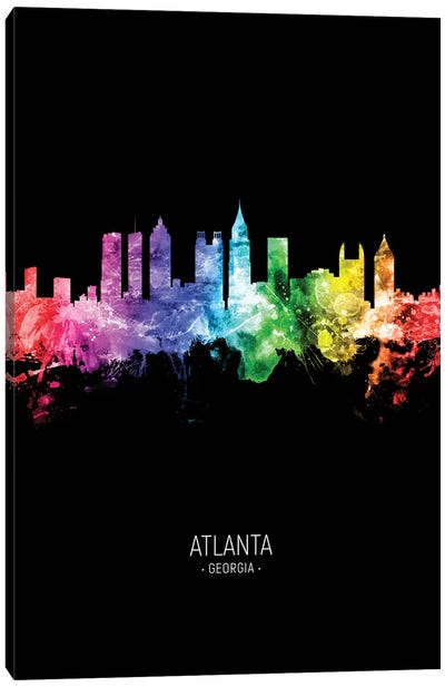 Atlanta Georgia Skyline Portrait Rainbow Black Canvas Art Print - Georgia Art