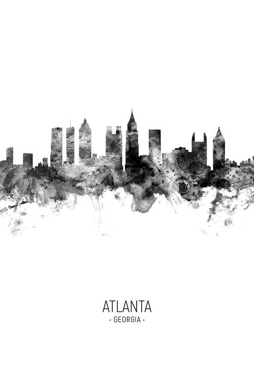 Atlanta Georgia Skyline Portrait Black And White by Michael Tompsett wall art