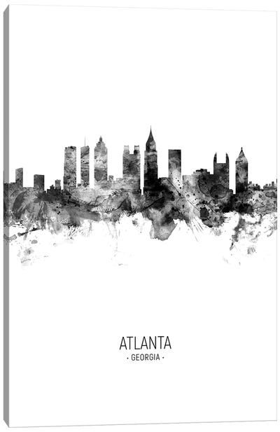 Atlanta Georgia Skyline Portrait Black And White Canvas Art Print - Atlanta Art