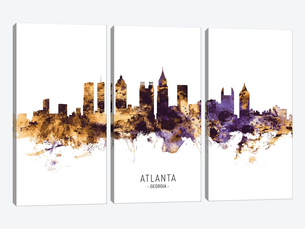 Atlanta Georgia Skyline Purple Gold by Michael Tompsett 3-piece Canvas Print