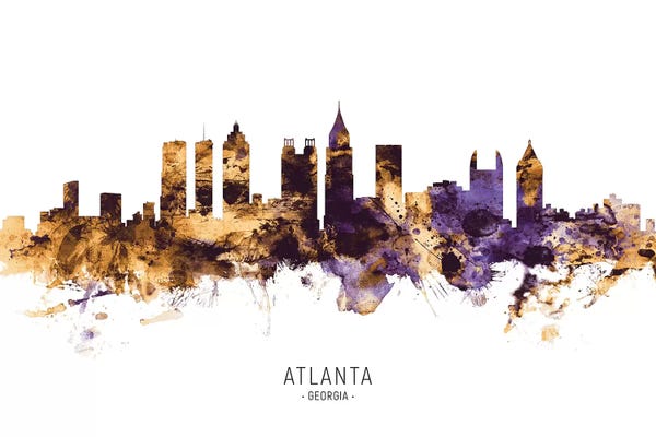 Georgia: Atlanta Georgia Skyline Purple Gold by Michael Tompsett