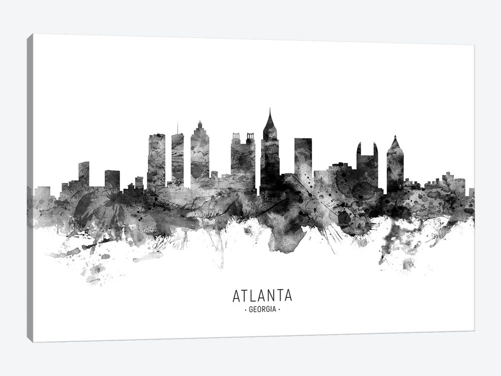 Atlanta Georgia Skyline Name Black And White by Michael Tompsett 1-piece Canvas Wall Art