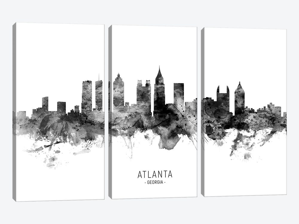 Atlanta Georgia Skyline Name Black And White by Michael Tompsett 3-piece Canvas Wall Art