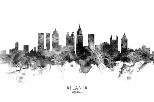 Georgia: Atlanta Georgia Skyline Name Black And White by Michael Tompsett