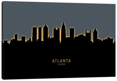 Atlanta Georgia Skyline Glow Orange Canvas Art Print - Atlanta Art