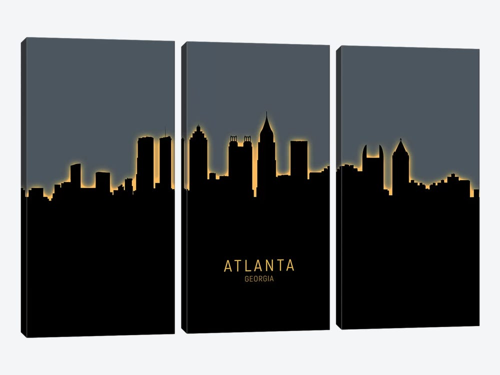 Atlanta Georgia Skyline Glow Orange by Michael Tompsett 3-piece Art Print