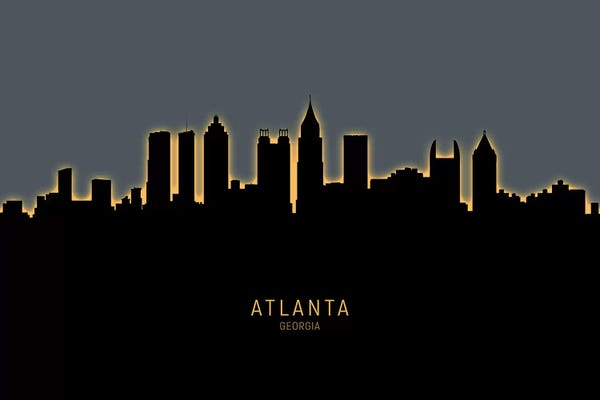 Michael Tompsett: Atlanta Georgia Skyline Glow Orange by Michael Tompsett