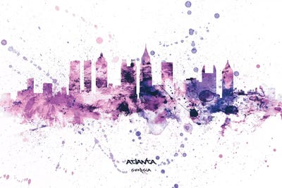 Atlanta Georgia Skyline Splash Purple by Michael Tompsett canvas print