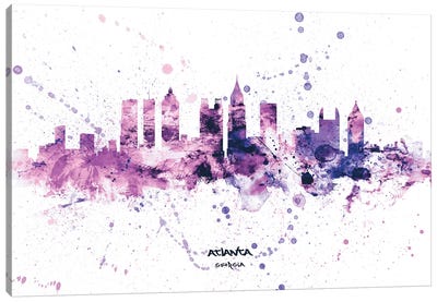 Atlanta Georgia Skyline Splash Purple Canvas Art Print - Atlanta Art