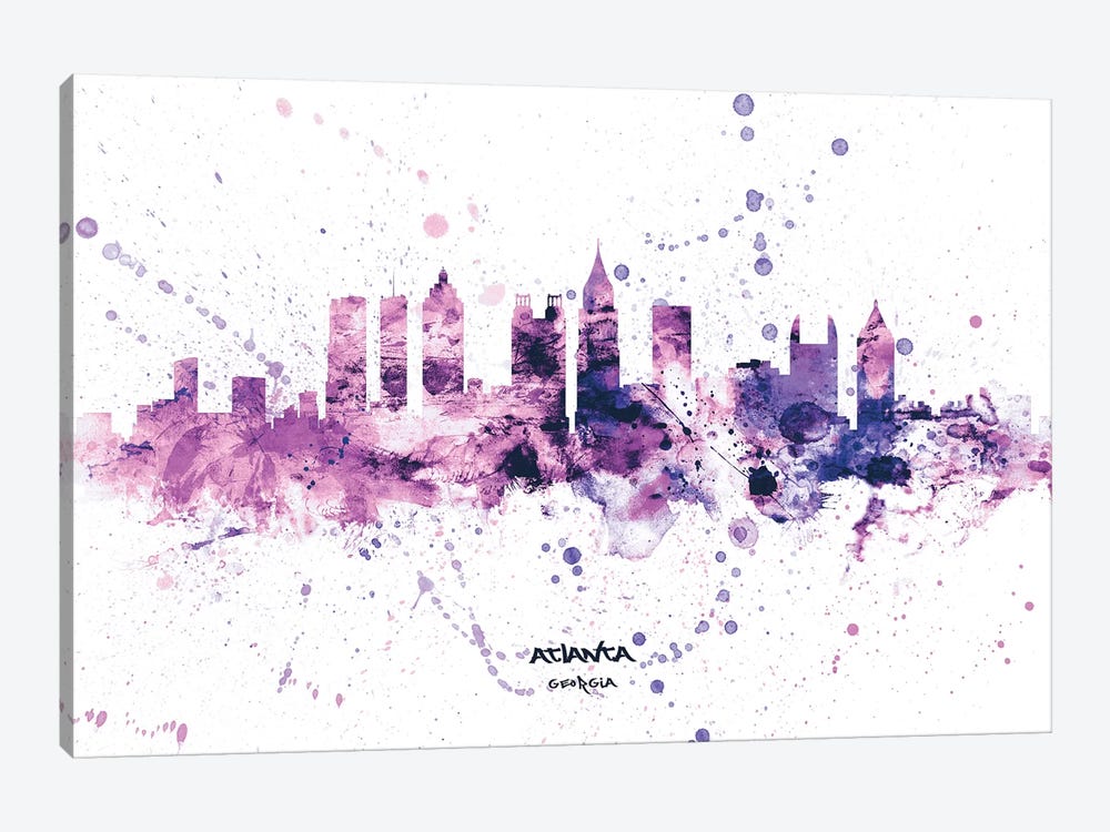 Atlanta Georgia Skyline Splash Purple by Michael Tompsett 1-piece Canvas Wall Art
