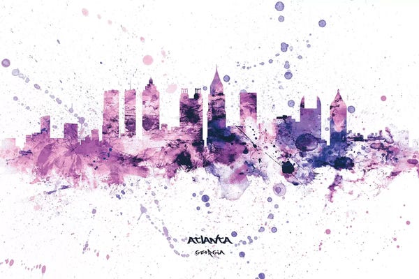 Georgia: Atlanta Georgia Skyline Splash Purple by Michael Tompsett