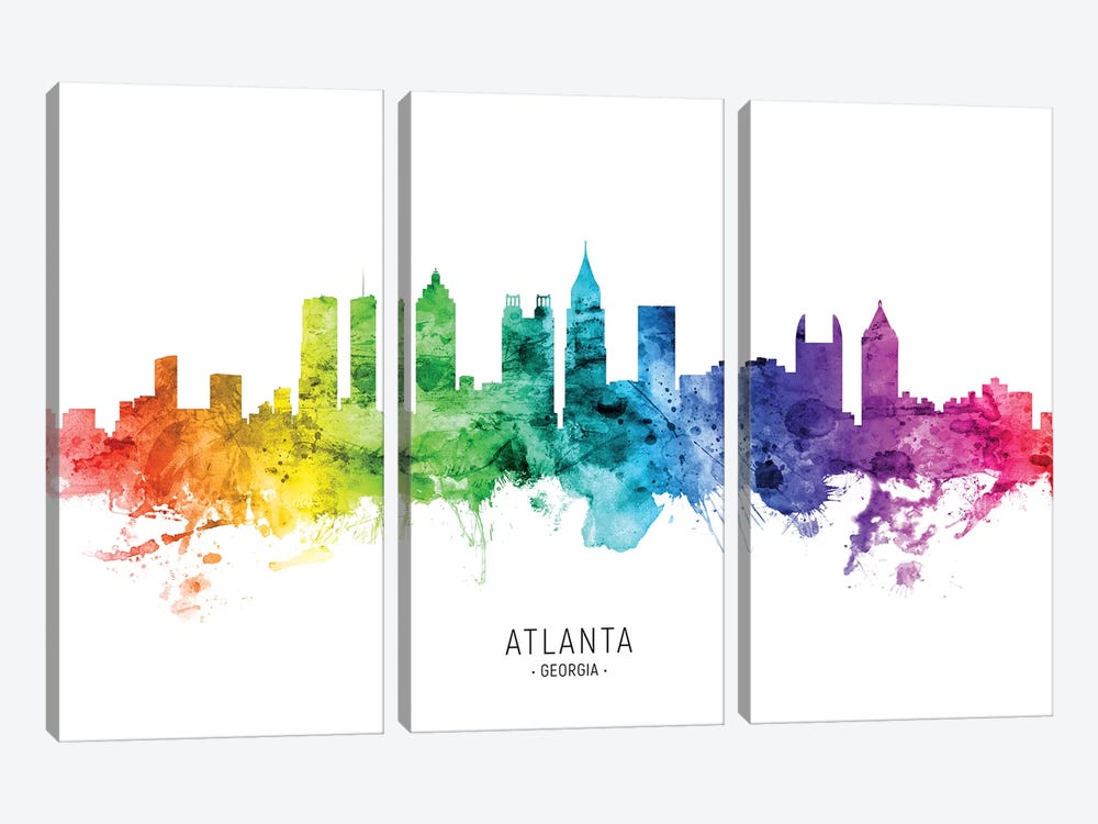 Atlanta Georgia Skyline Rainbow by Michael Tompsett 3-piece Canvas Art Print