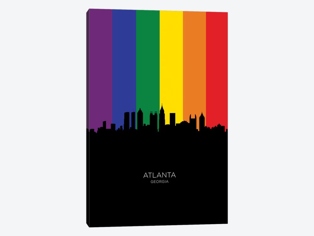 Atlanta Georgia Skyline Rainbow Flag by Michael Tompsett 1-piece Canvas Wall Art