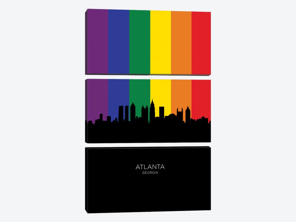 Atlanta Georgia Skyline Rainbow Flag by Michael Tompsett 3-piece Canvas Art