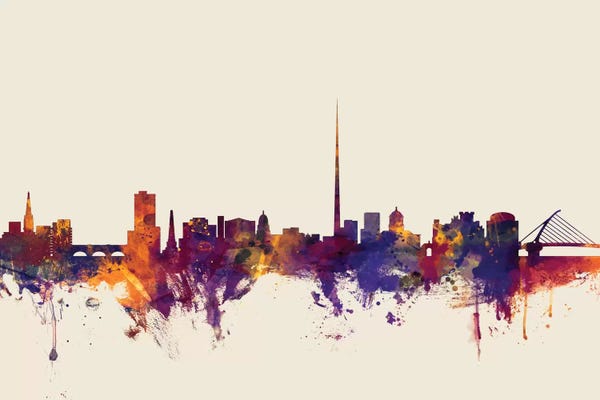 Dublin: Dublin, Republic Of Ireland On Beige by Michael Tompsett