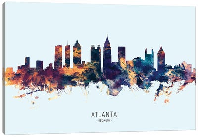 Atlanta Georgia Skyline Blue Orange Canvas Art Print - Atlanta
