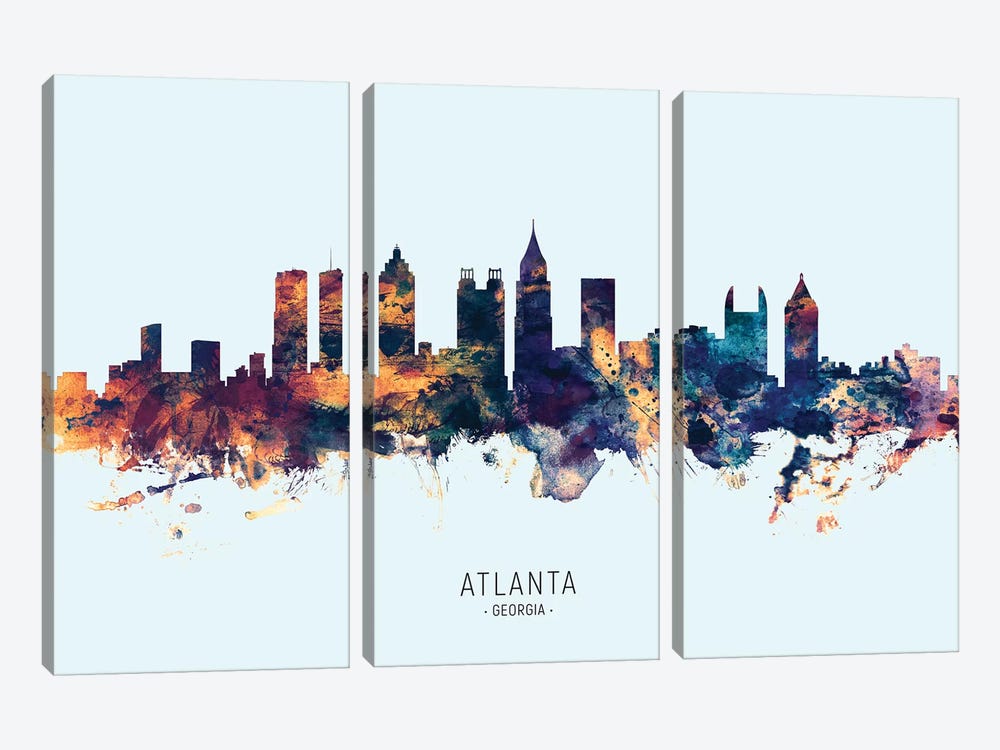 Atlanta Georgia Skyline Blue Orange by Michael Tompsett 3-piece Art Print