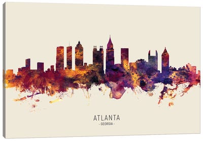 Atlanta Georgia Skyline Red Beige Canvas Art Print - Georgia Art