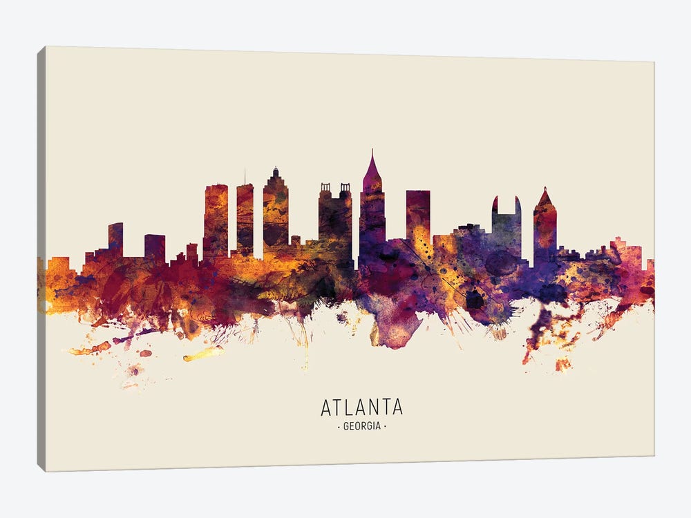 Atlanta Georgia Skyline Red Beige by Michael Tompsett 1-piece Canvas Wall Art