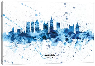 Atlanta Georgia Skyline Splash Blue Canvas Art Print - Atlanta Art