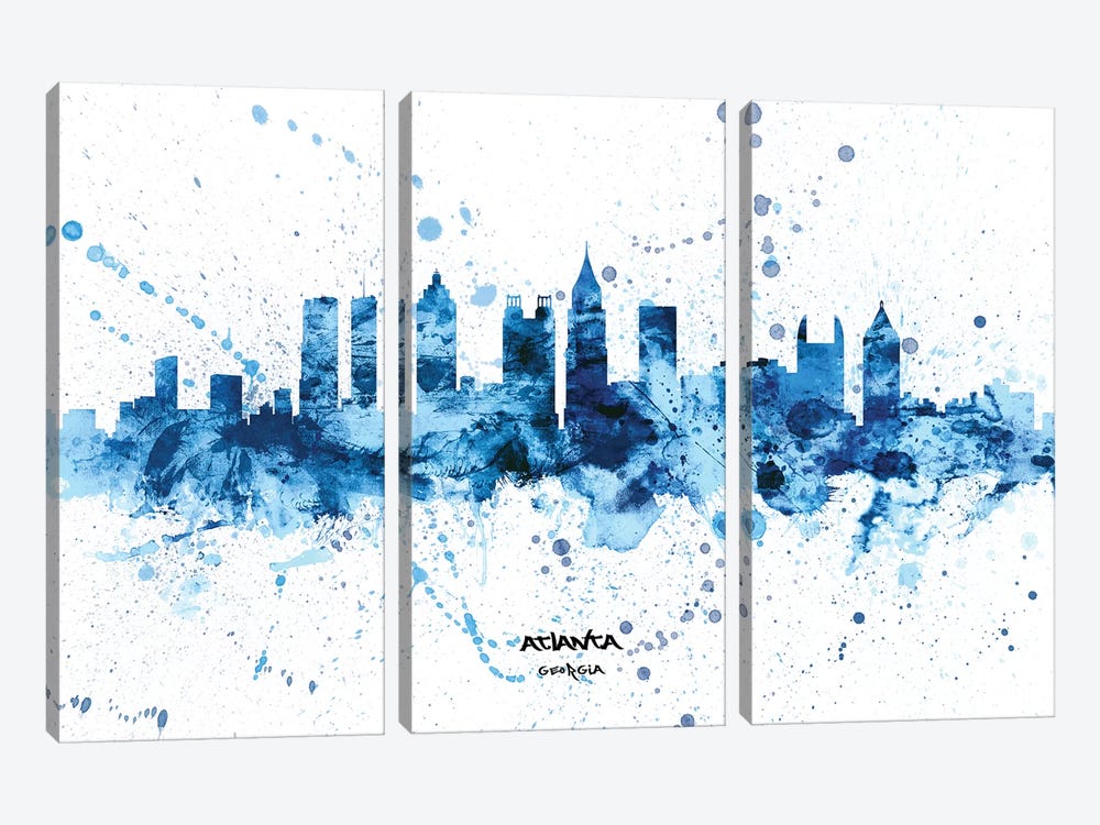 Atlanta Georgia Skyline Splash Blue by Michael Tompsett 3-piece Canvas Print