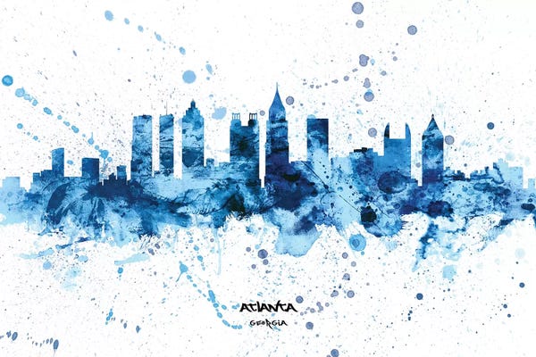 Michael Tompsett: Atlanta Georgia Skyline Splash Blue by Michael Tompsett